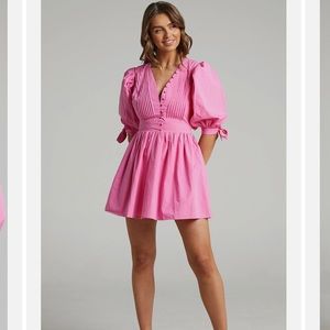 ShowPo Zandra Puff Sleeve Poplin Mini Dress Ice Pink